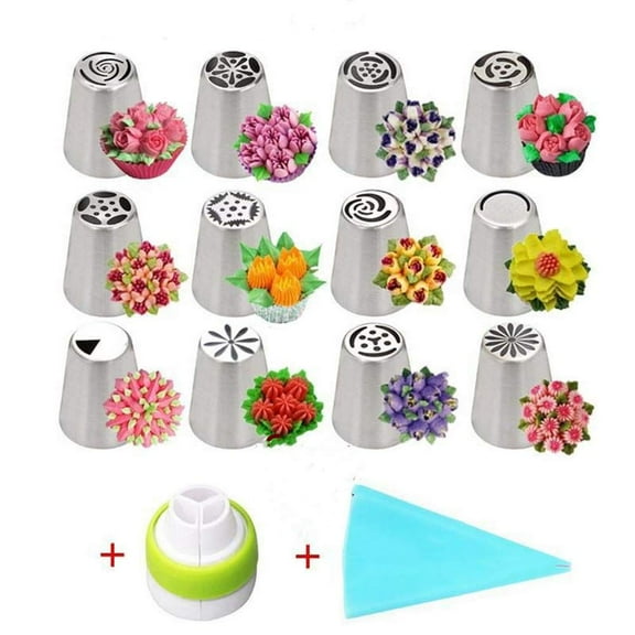 14pcs Cake Cupcake Decorating Supplies Kit, Tulip Icing Nozzles Flowers Shaped, Frosting Bags and Tips Baking Supplies