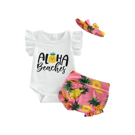 

ZIYIXIN 3Pcs Newborn Infant Baby Girl Clothes Outfits Sunflower Pineapple Letter Romper Shorts Headband Clothing Pineapple 3-6 Months