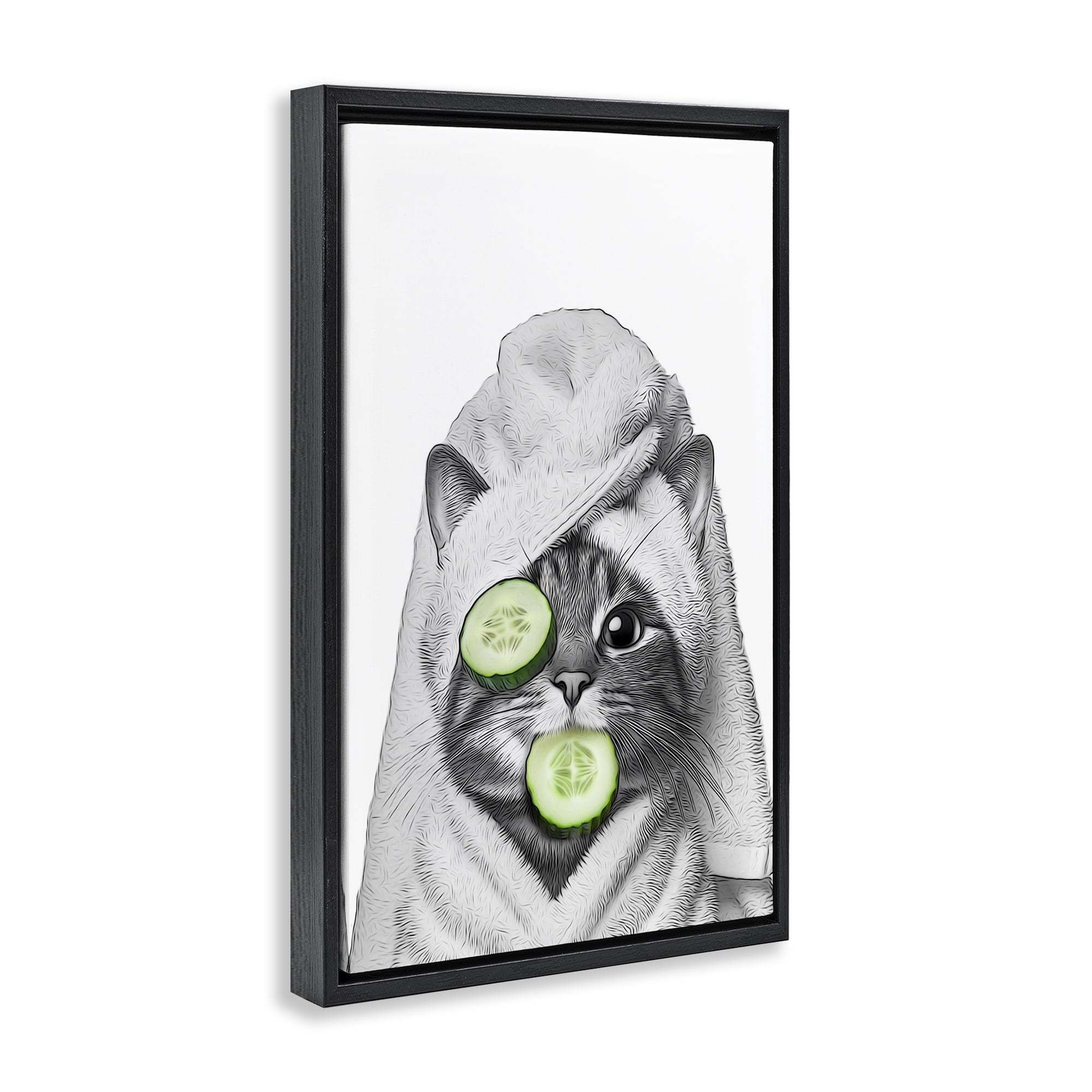 Stupell Industries Spa Bath Day Cat Typography Painting Black Floater Framed Canvas Art Print Wall Art, 21 x 31