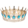 thumbnail image 5 of KAKOWELY Corona de novia clásica, tocado de boda, bonito tocado, accesorio para vestido de novia, adorno para el pelo de fiesta para mujer (dorado y azul lago), 5 of 5