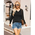 thumbnail image 5 of Weardear Womens Lightweight Fall Knit Sweaters Casual V Neck Long Sleeve Tunic Striped Side Slit Tops, 5 of 8