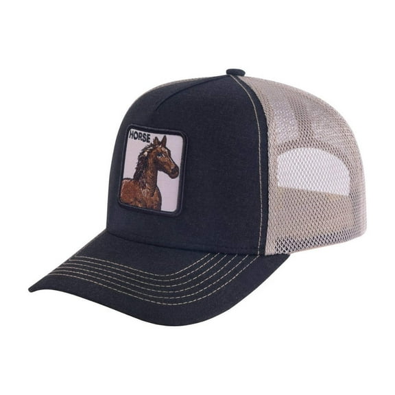 Unisex Embroidered The Horse, 5-Panel Trucker Hat, Black/Light Grey, Adjustable Fit