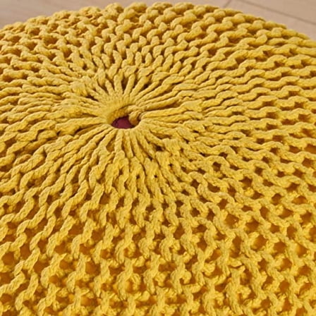 Christopher Knight Home Belle Knitted Cotton Pouf, Yellow