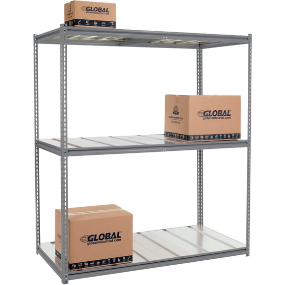 Global Industrial 580945GY 96 x 72 x 36 in. High Capacity 3 Level Starter Rack with Steel Deck, Gray