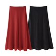 thumbnail image 2 of HH TRAF Falda midi texturizada de satén de seda de cintura alta versátil para mujer, elegante falda larga de cintura elástica para la calle, 2 of 4