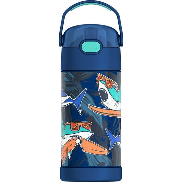 Thermos Kids Vacuum Insulated Funtainer Water Bottle with Flip Up Straw, 355ml, Sharks