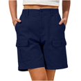thumbnail image 5 of Only Moment Women's Casual Elastic Waist Lounge Shorts Polyester-Cotton Blend Wide Leg Summer Jean Shorts with Pockets Basketball Shorts Women Navy,XL, 5 of 9