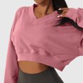 thumbnail image 2 of tarylea Workout Tops for Women Fleece Lined V Neck Crop Tops Solid Color Long Sleeve Sweatshirt Casual Loose Athletic Pullover, 2 of 8