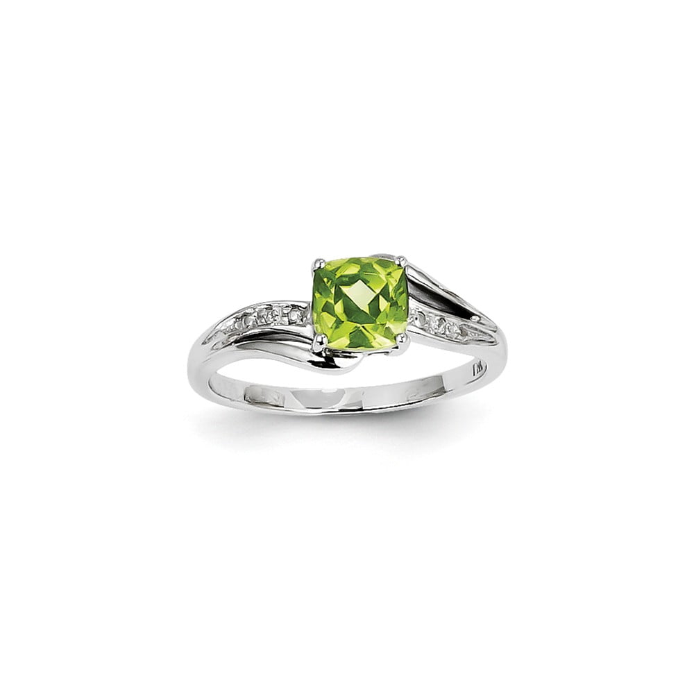 14K White Gold (0.01cttw) Diamond and Peridot Square Ring Size-7 by
