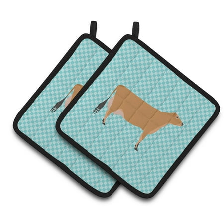 

Caroline s Treasures Jersey Cow Blue Check Pair of Pot Holders
