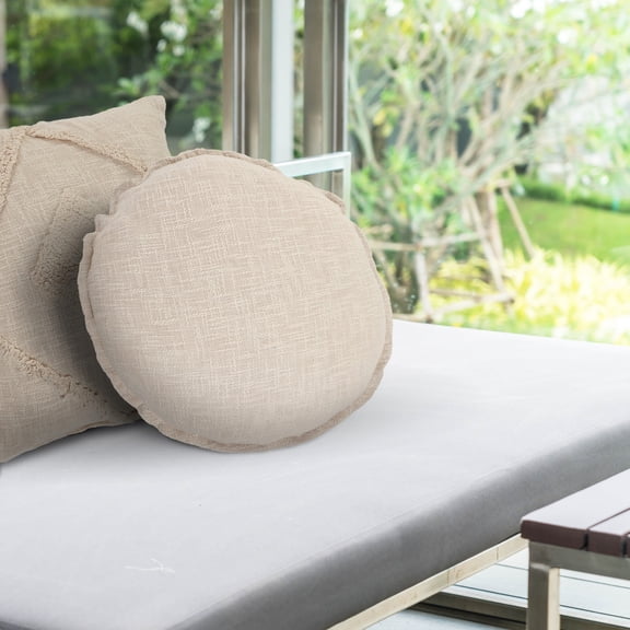 Laddha Home Designs Handwoven Over Tufted Solid Round Throw Pillow Cover - 20" - Beige