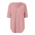 thumbnail image 5 of TYGHBN Women's Solid Color Knit Short Sleeve Hooded Sweatshirt with Drawstring and V Neck Long Sleeve Thin T Shirt Women Womens Running Shirts Loose Fit Womens Tees Short Sleeve Women T Shirt Short, 5 of 5