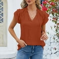 thumbnail image 2 of HAPIMO Women's Trendy Loose Tops Tunic Solid Color Summer Tees Ruffle Sleeve V Neck Pullover Elegant Casual Relaxed Blouses for Teen Girls Orange, 2 of 4