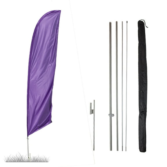 Vispronet - Purple Solid Feather Flag Kit - 13.5ft Knitted Polyester Swooper Flag with Pole Set and Ground Spike - Dyed in The USA