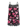 thumbnail image 6 of Valentines 2 Piece Outfits Womens Lace Trim Pajama Set Casual Spaghetti Strap Top with Shorts 2 Pacs Valentine's Day Heart Print Lounge Outfit, 6 of 6