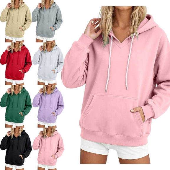 SYwaren Women's Casual Oversized Hoodie Pullover Long Sleeve Sweatshirt Solid Color Tops