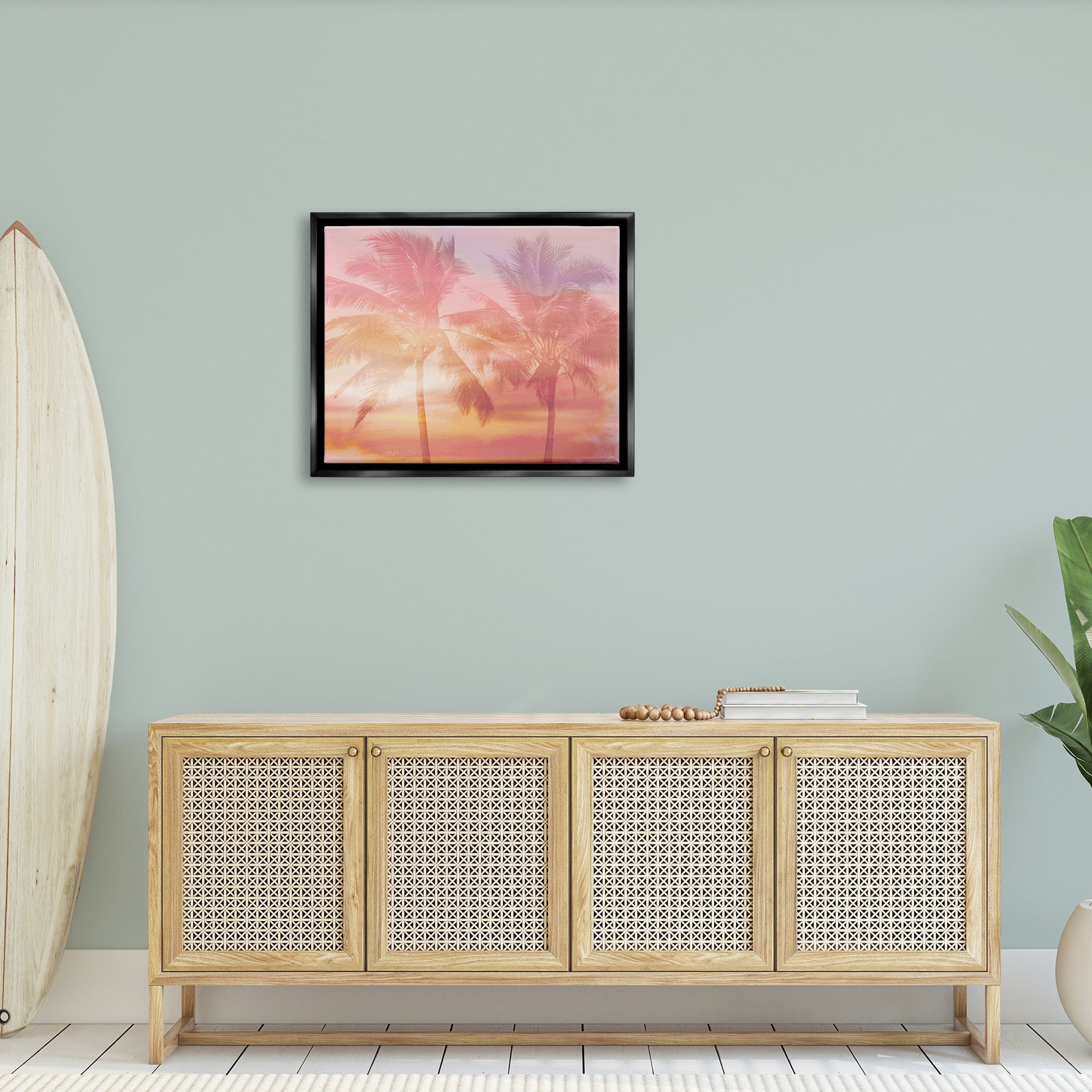 Stupell Industries Summer Palm Trees Sunrise Tropical Windblown Leaves Graphic Art Jet Black Floating Framed Canvas Print Wall Art, Design by Mia Jensen