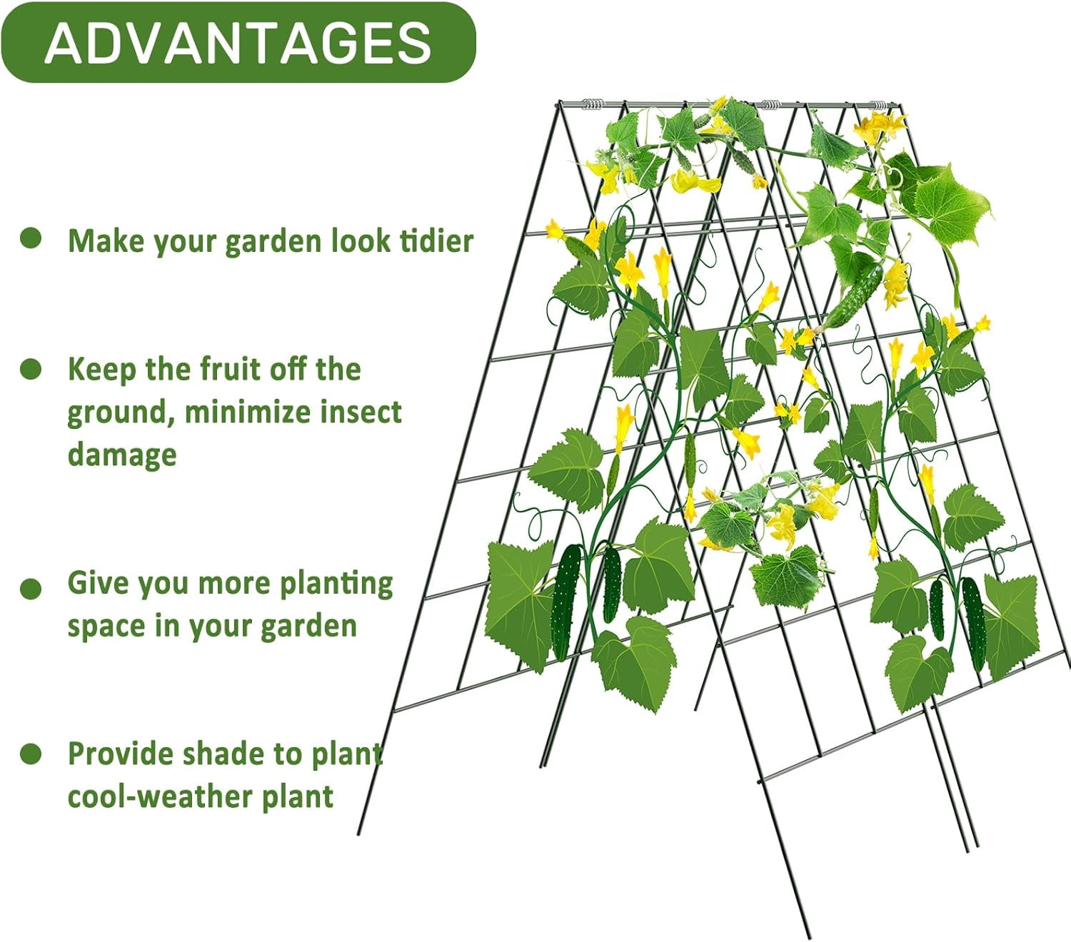 2 Packs 18" x 46" Foldable Cucumber Trellis with Zip Ties Plant Support A Frame Metal Trellis for Cucumber, Climbing Plants, Vegetable Flowers