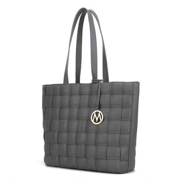 MKF Collection Rowan Woven Vegan Leather Women's Tote Bag, Stylish Shopper Purse Handbag by Mia K - Charcoal Gray
