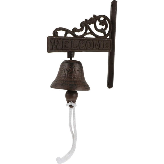 Rustic Metal Doorbell , Vintage Style Wall Hanging Bell with Mounting Bracket , Durable Cast Iron Construction , Front Door Entryway and Country Cottage Decor