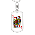 thumbnail image 5 of Queen of Diamonds Gambler Stainless Steel or 18k Gold Premium Swivel Dog Tag Keychain, 5 of 16