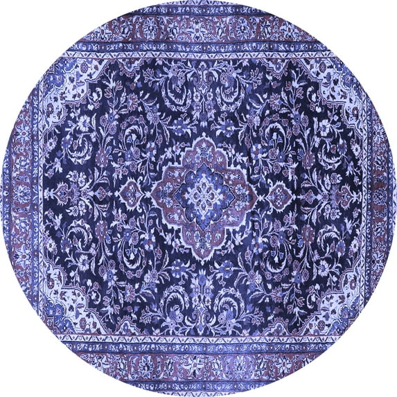 Ahgly Company Machine Washable Indoor Round Medallion Blue Traditional Area Rugs, 6' Round