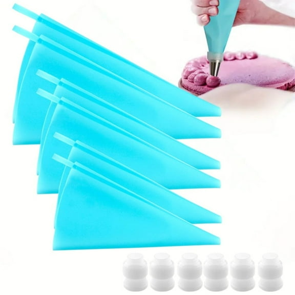 Reusable Icing Bags 6 Pack, Silicone Piping Bags in 3 Sizes (12/14/16 Inch) with 6 Couplers, Compatible with Wilton Standard Tips