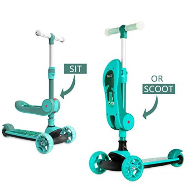 kick scooter for toddler and kids, 3 flashing wheel folding seat with 4