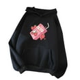 thumbnail image 1 of Pompotops Femmes Mignon Ample Imprimé Fraise Décontracté Manches Longues Hauts à Capuche Poches Chandails en Molleton Chandail, 1 of 3