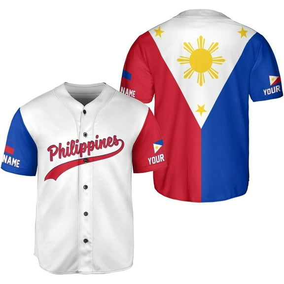 Personalized Philippines Baseball Jersey, Filipino Flag Baseball Jersey, Philippines Shirts, Philippines Flag Shirt (S)