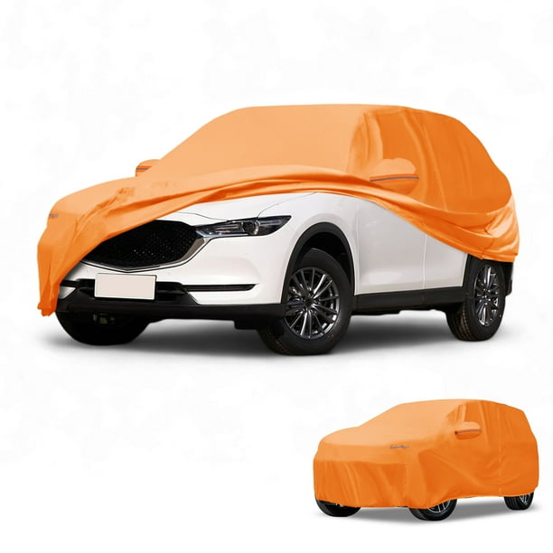Funda de coche Unique Bargains impermeable para todo clima, protección exterior completa contra el sol y la lluvia para Mazda CX5 210D-PU naranja con franjas reflectantes