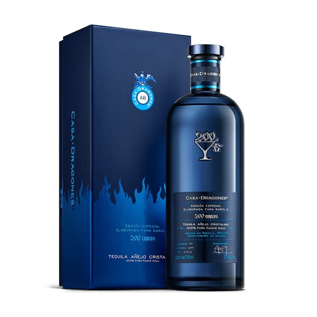 TEQUILA CASA DRAGONES AÑEJO CRISTALINO ED. KAROL G 750ML