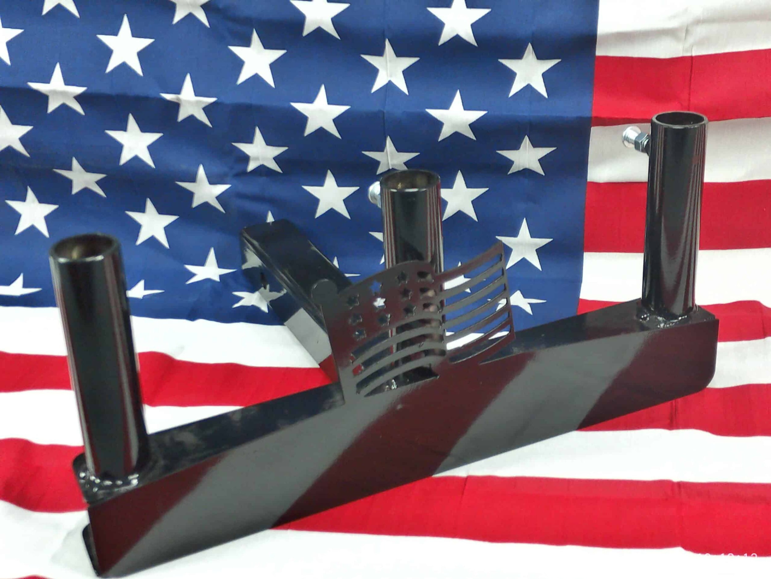 Hitch Mounted Flagpole Holder Three Place, American Flag Fits 2 x 2