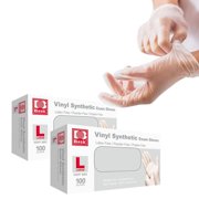 Basic Medical Clear Vinyl Exam Gloves - Latex-Free & Powder-Free -(2 Boxes of 100), Large Suitable for prolonged wear of disposable