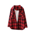 thumbnail image 2 of FDGIU Women's Plaid Flannel Shacket Jacket - Cozy Lapel Button-Down Shirt Coat, Fall Winter Fuzzy Trench Oversized Outerwear, 2 of 3