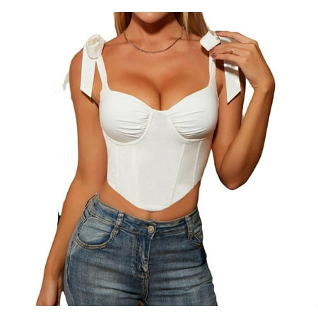 

Women s Tie Shoulder Bustier Bandana Crop Top White XXL