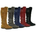 thumbnail image 4 of Women's Knee High Mid Calf Boots Ruched Suede Slouch Knitted Calf Buckles (Elma-02, Charcoal 9), 4 of 5