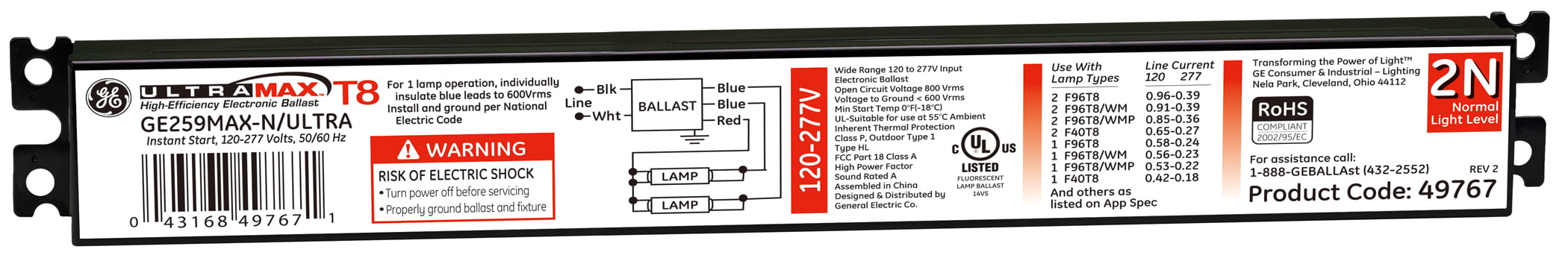 UltraMax Electronic Ballast GE-432-MAX-N-IP 120/277 Volts