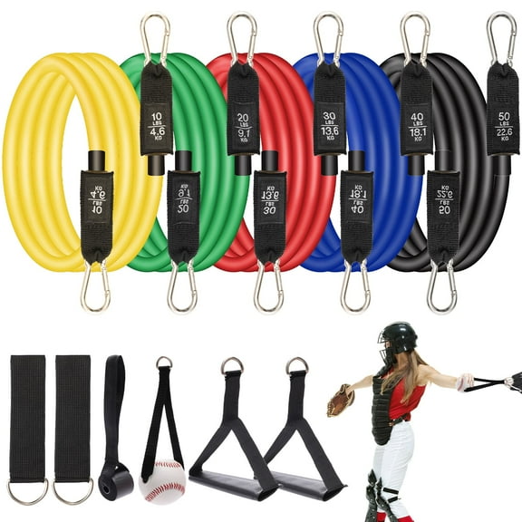 Baseball Resistance Trainer, Plutput Baseball Exercise Bands, Training Aid for Baseball Softball Pitchers, Baseball Stretching Bands with Interchangeable Grips to Build Arm Strength