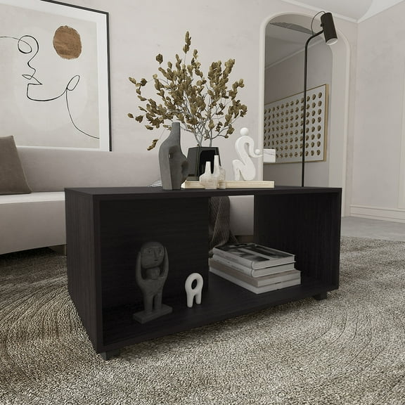Rectangular 36" Coffee Table With Mobile Design, Black , For Comfortable Living Room Modern - Wide Feature,