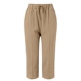 thumbnail image 3 of yunLCZ Women's Straight Leg Pants High Wa High Waist Linen Capris For Women Drawstring Elastic Waist Harem Pant Basic Lightweight Linen Pant, 3 of 4