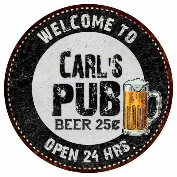Carl's Pub 12" Round Metal Sign Beer Bar Black Wall Décor Gift 200120039043