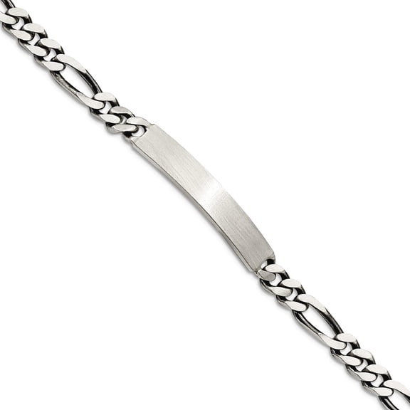 925 Sterling Silver Oxidized 8 Inch Antiqued Figaro ID Bracelet Lobster Claw 5mm Wide Identification Bracelet for Women