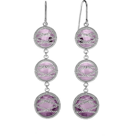 5th & Main Sterling Silver Hand-Wrapped Triple Round Amethyst Stone Earrings
