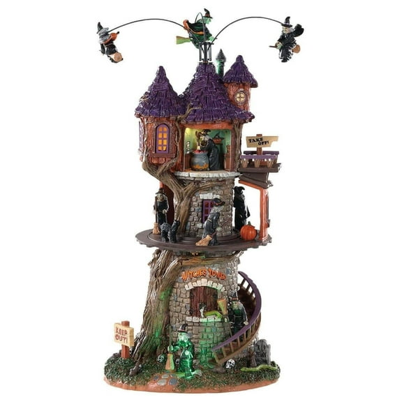 Halloween Witches Tower Animated Figurine - 11.69" Spooky Decor with Sound & Lights - Polyresin Halloween Decoration for Home, Tabletop, Village Display