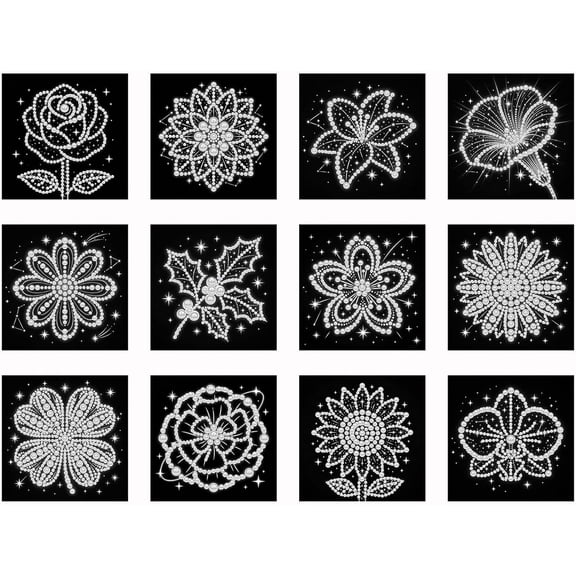 Pearl Painting DIY Kit 12-Pack Flower Design 15x15cm Unframed Craft for Home Wall Decor
