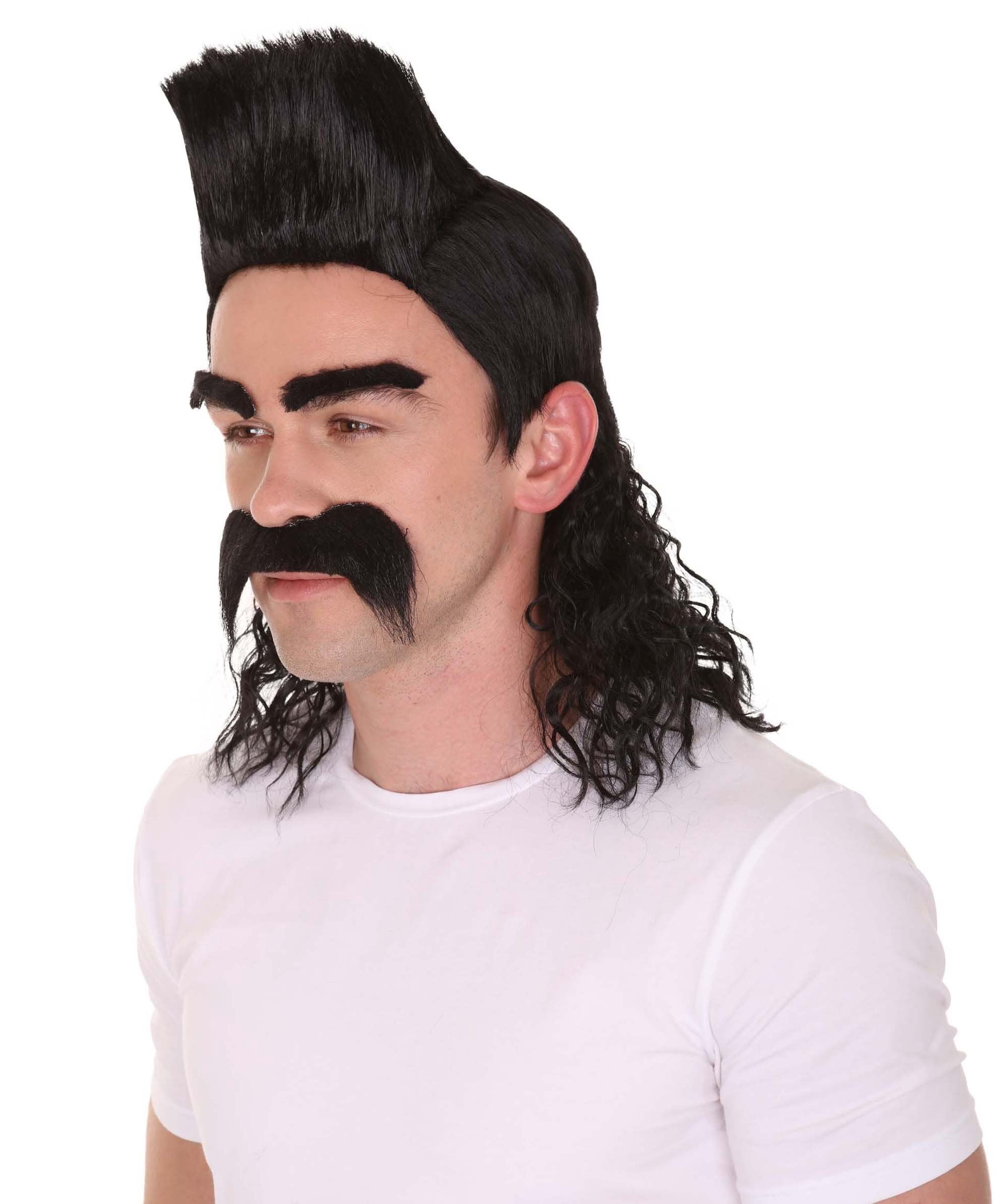 HPO Adult Men's Animated Movie Supervillain Long Wig with Eyebrows & Mustache| Best for Halloween