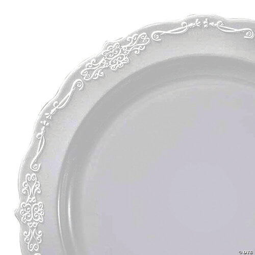 Premium 10 Clear Vintage Round, Round Premium Plastic Dinner Plates