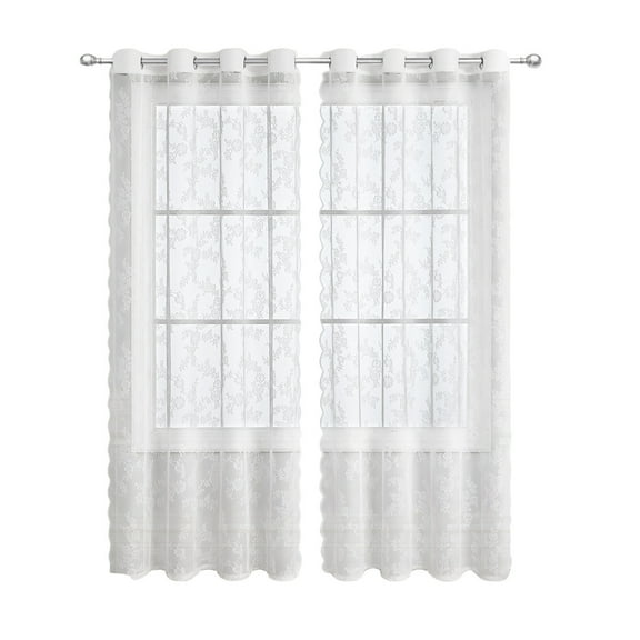 White Lace Curtains for Living-Room, Fine Flower and Leaf Embroidered Light Filtering Country Curtains for Bedroom, Vintage Delicate Floral Sheer Window Drapes (1 Pannel, 79''L x 39.3" W)