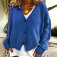 thumbnail image 2 of VISALY Cropped Cardigan Button Down Cardigans Women's V Neck Cardigans Long Sleeve Cable Knit Sweaters Lightweight Jackets Fall Fashion Outerwear Coat Comfy Sweaters Crochet Cardigan Blue L, 2 of 4